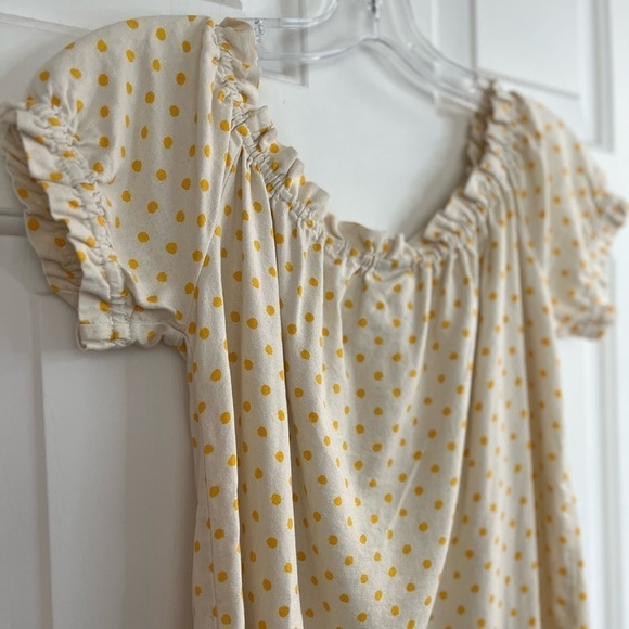 Vero MODA Off-Shoulder Linen Birch Saffron Polka Dot Boho Blouse Size S NWT - Picture 5 of 12